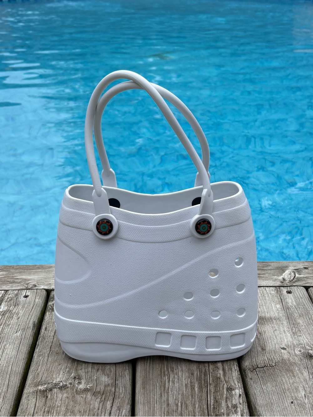 Optari Waterproof Beach Pool Sol Tote Bag Handles White Soft Rubber